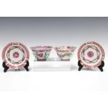 Two Chinese famille rose tea bowls with saucers, 6cm tall (4)