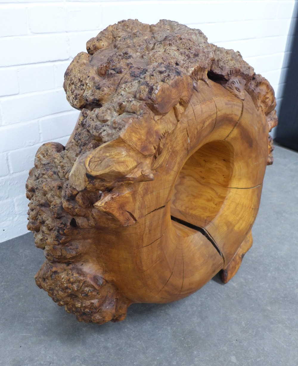 'Dreams of Being The Wheel' hedgehog carved burr wood, singed with a monogram and dated 2003, 75 x - Image 4 of 5