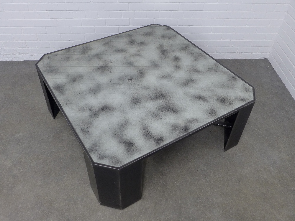 Large metal coffee table, glass square top with canted edges 120 x 46cm. - Image 2 of 3