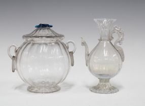 Venetian glass ewer, 14cm high and a Venetian glass bowl and cover (2)