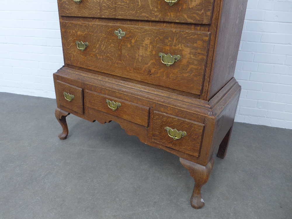 An oak chest on stand, the top with two short and three graduating long drawers, the base with three - Image 3 of 4