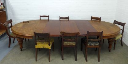 Late 19th century mahogany extending dining table and 8 various chairs, 338 x 74 x 139cm (9)