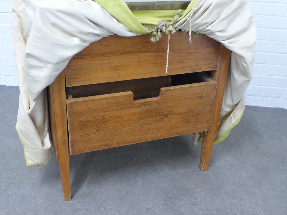 Vintage dressing table, pine base with brass mounted mirror and candelabra, fabric covered drapes, - Image 3 of 3