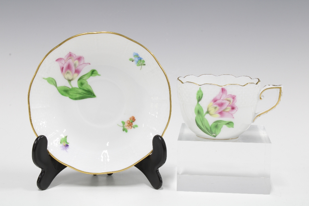 Three Herend floral painted cups and saucers to include a Meissen style pattern of sliced fruit, etc - Image 4 of 4