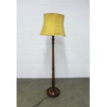 Mahogany fluted standard lamp and shade, 163cm.