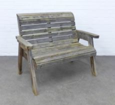Two seater wooden garden bench, 120 x 100 x 46cm.