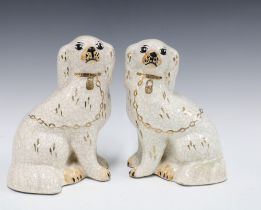 Pair of Staffordshire chimney spaniel / wally dugs, 22cm (2)