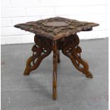 Small Chinese carved stand / table, on dragon supports 30 x 30cm.