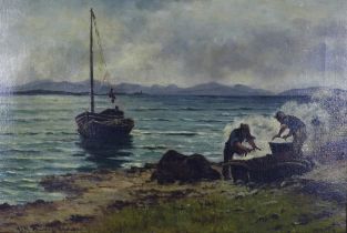 Scottish School, Herring Nets, oil on canvas, signed indistinctly, framed, 45 x 29cm (a/f)