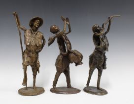 Three Nigerian bronze figures, tallest 36cm (3)