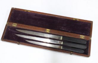 19th Century brass bound mahogany cased set of Edinburgh Surgeon knives, containing a graduates