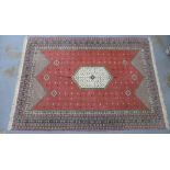 20th century Moroccan carpet / large rug, rose field with an hexagonal medallion in ivory,
