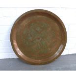 African copper engraved tray of circular outline, 53cm.