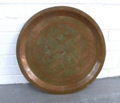 African copper engraved tray of circular outline, 53cm.
