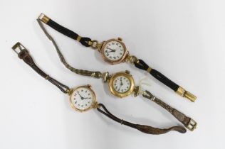 Three early 20th century 9ct gold cased wrist watches (3)