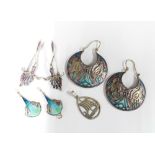 A pair of Scottish silver and enamel drop earrings, Edinburgh 1989 and another pair of silver and