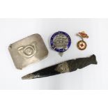 Silver mounted skean dhu, Edinburgh 1955, Highland Light Infantry Regimental silver buckle, Wilson &