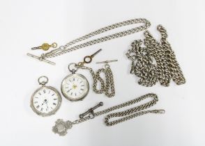 Victorian silver cased lady's fob watch, Birmingham 1887 together with another with continental