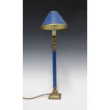 Metal table lamp in blue and brass, with metal shade, 51cm