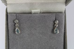 A pair of 18ct white gold diamond and aquamarine drop earrings, stamped 750