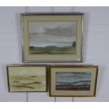 A group of three watercolours by Alan Turner to include The Cheviots, Border Landscape and Yellow