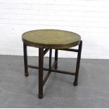 Brass topped Benares style table, 63 x 56cm.