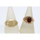 Gents 9ct gold signet ring and a Gents 9ct gold gemset ring, Birmingham 1963 (2)