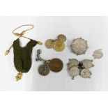 George III 1796 Spade half Guinea pendant and other coin jewellery and a small purse