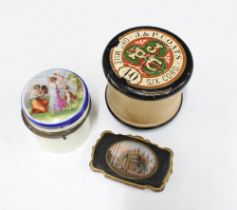 Victoria porcelain jar, hinged cover with transfer printed pattern, a French gilt metal purse and