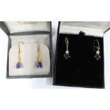 9ct gold gemset drop earrings and a pair of silver gilt drop earrings