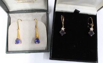 9ct gold gemset drop earrings and a pair of silver gilt drop earrings