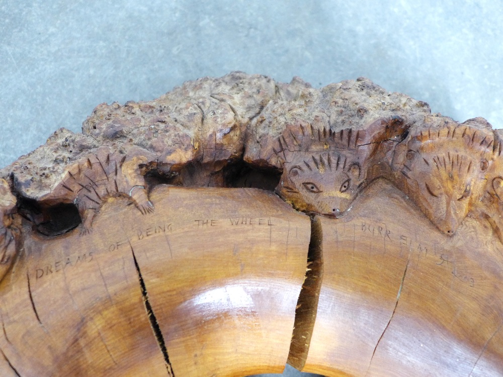 'Dreams of Being The Wheel' hedgehog carved burr wood, singed with a monogram and dated 2003, 75 x - Image 5 of 5