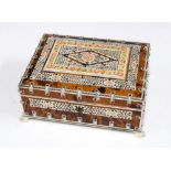 Faux ivory and tortoiseshell jewellery box, hinged lid and lift out tray, on four claw feet, 21 x