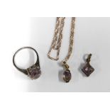 Silver and bolivianite jewellery to include a dress ring, necklace and pendant (3)