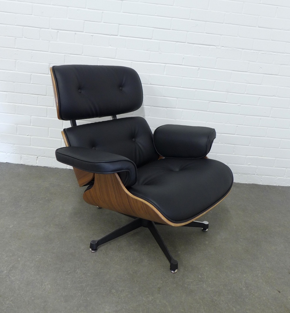 After Charles & Ray Eames, contemporary Eames style swivel chair and footstool (2) - Image 2 of 4
