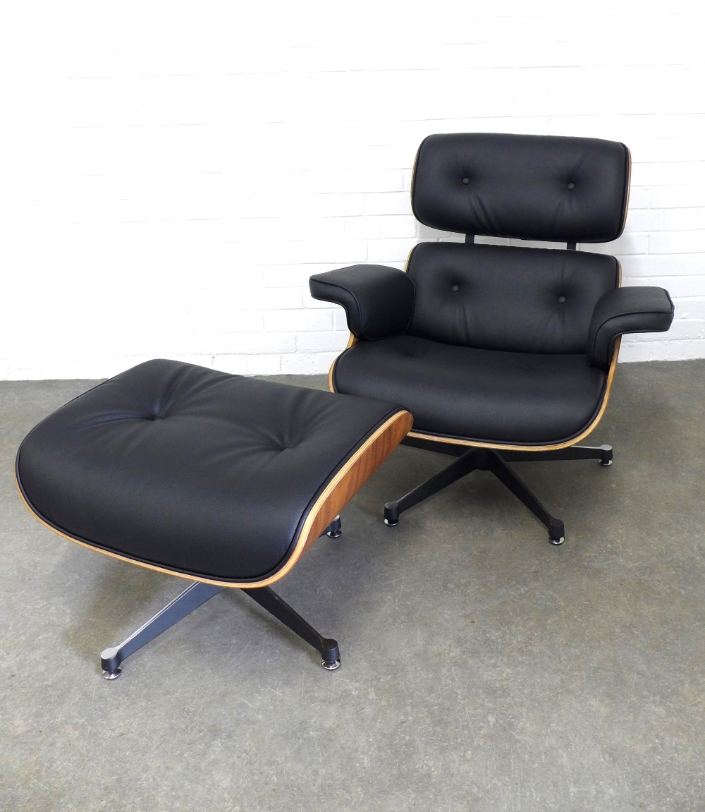 After Charles & Ray Eames, contemporary Eames style swivel chair and footstool (2)