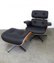 After Charles & Ray Eames, contemporary Eames style swivel chair and footstool (2)