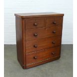 Victorian mahogany chest with two short and three long drawers, on plinth base with bun handles, ,