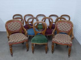 Victorian set of twelve rosewood balloon back chairs to include 2 armchairs, 54 x 93 x 51cm. (121)