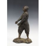 Bronze figure of a Warrior swordsman, missing the sword, 39cm