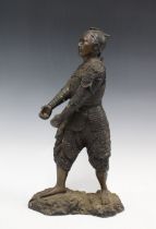 Bronze figure of a Warrior swordsman, missing the sword, 39cm