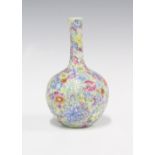 Chinese mille fleur floral painted bud vase, with Qianlong seal mark but likely later, 13cm