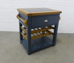 A contemporary butchers block style kitchen unit with wine rack, 83 x 68 x 58cm.