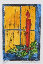 BERNADETTE MADDEN, (b. 1948) CHRISTMAS WINDOW WITH CANDLE, linocut, 58/100, signed in pencil and