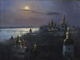 UKRANIAN SCHOOL, UNTITLED MOONLIT RIVER SCENE, oil n canvas, signed indistinctly and dated 1994,