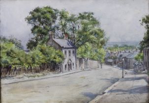 ROBERT PURVES BELL A.R.S.A (1841 - 1931) watercolour on paper of an Edwardian street, signed and