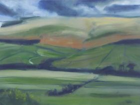 CLAUDIA MASSIE (SCOTTISH CONTEMPORARY) UNTITLED LANDSCAPE, oil on canvas, signed, in a silver