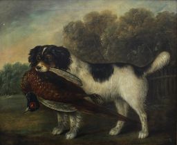 19th CENTURY SCHOOL, UNTITLED SCENE WITH GUN DOG AND PHEASANT, oil on canvas, apparently unsigned,