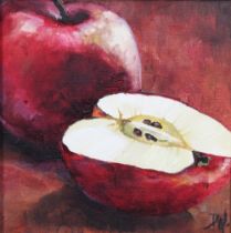 DOT WALKER (CONTEMPORARY) STILL LIFE OF APPLES, oil on canvas, signed, framed and titled verso, 18 x