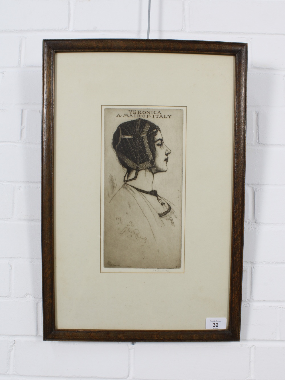 SIR DAVID YOUNG CAMERON (SCOTTISH 1865-1945) VERONICA, A MAID OF ITALY, etching, signed and dated in - Image 2 of 3